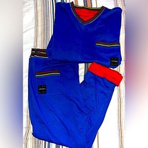 90s LYSE SPENARD Pret A Partir “Ready to Go” Logo Reversible Cotton Red/Blue Set